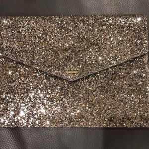 NWT Kate spade mallo glitter gunmetal clutch